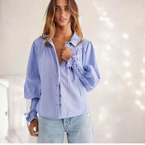 Free People White Button-Up Blouse